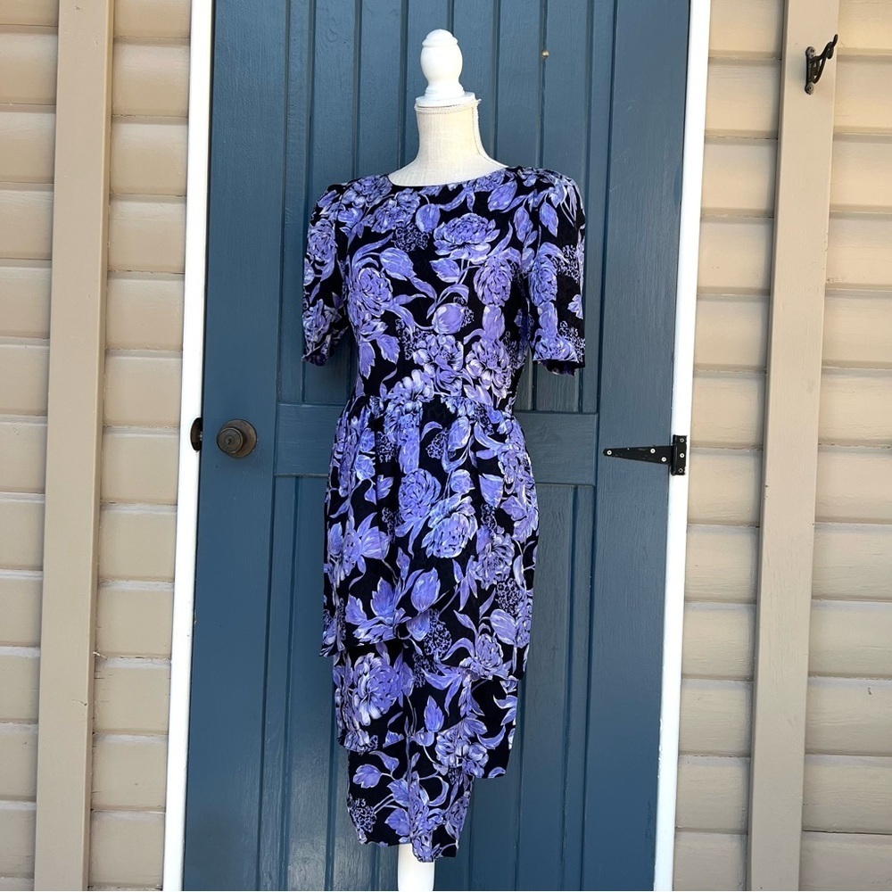 Vintage Maggy, London 100% Silk Floral Dress Women Size 8
